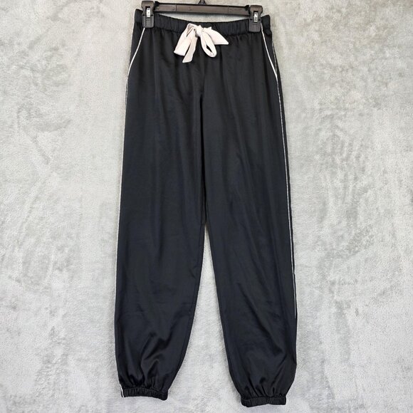 Victoria's Secret Jogger Pants Womens XS Black White Piping Heart Patch Lounge - Picture 1 of 13